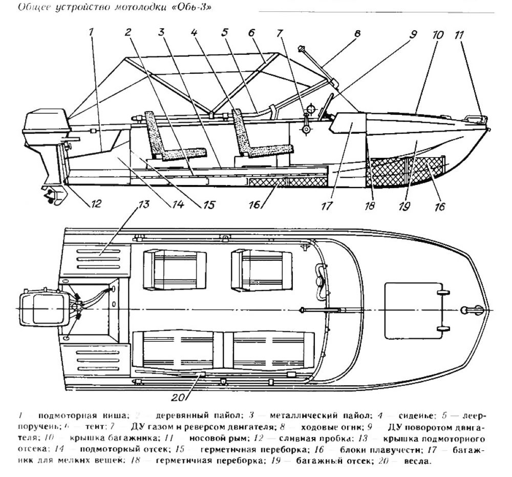Схема моторной лодки "Обь-3"